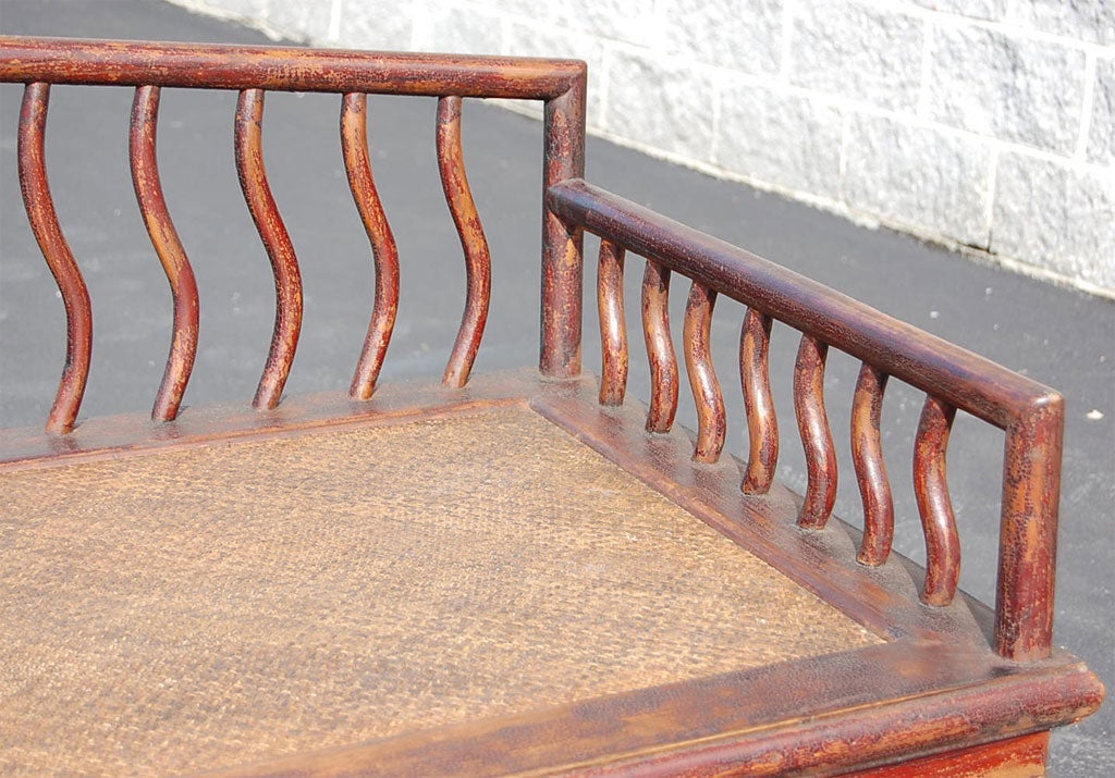 19th Century Mid 19thC. Q'ing Dynsy Shanxi Ladies Daybed with Caned Seat and Slatted Back For Sale