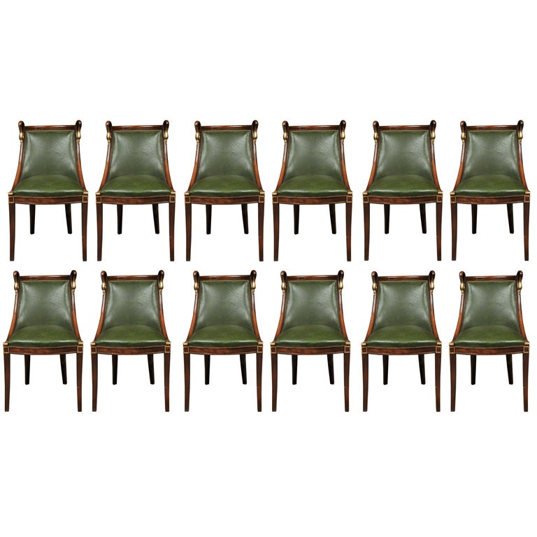 Set of 12 Swan Carved Dining Chairs manner M. Jansen