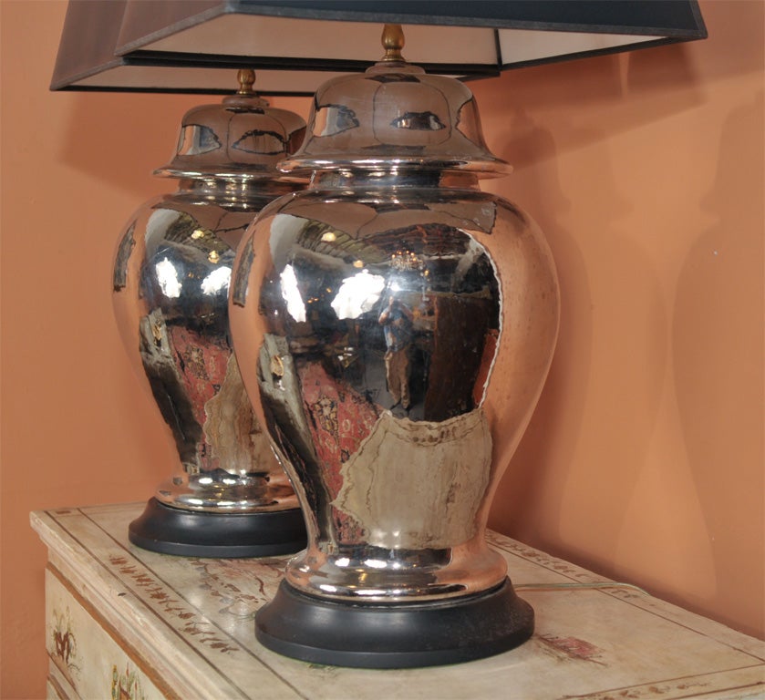 American Pair of Vintage Mercury Glass Lamps