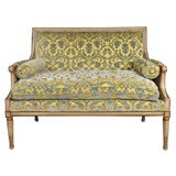 Louis XVI Style Settee with Gold and Blue Velvet Upholstery