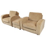 Pair of Mid Century Newly Upholstered Chairs with Ottoman