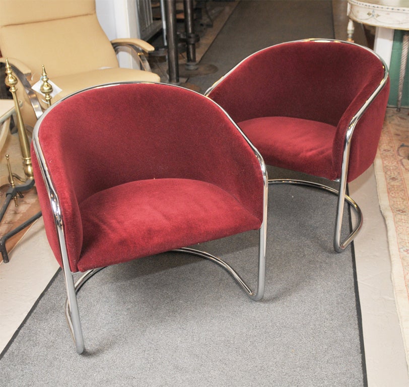 Pair of Mid Century Chrome Arm  Chairs