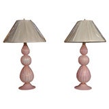 Pair Pink and Gold Murano Glass Lamps