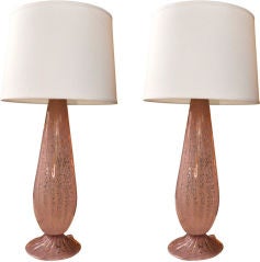 Pair of Mauve Murano Glass Lamps