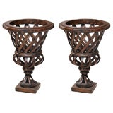 Pair Large and Impressive Wooden Urns