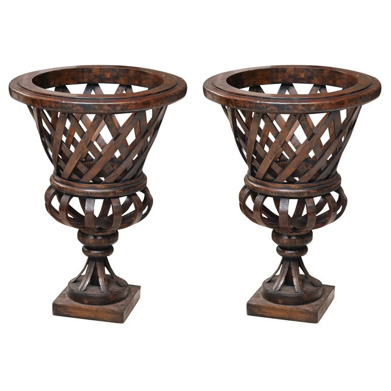 Pair Large and Impressive Wooden Urns For Sale