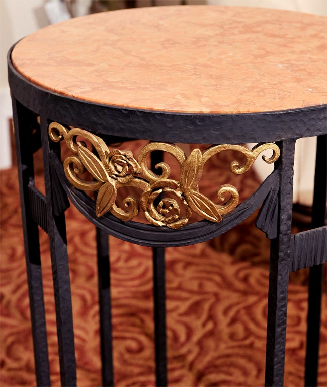 Contemporary Great Art Deco Iron Table with Gold Leaf and Red Marble
