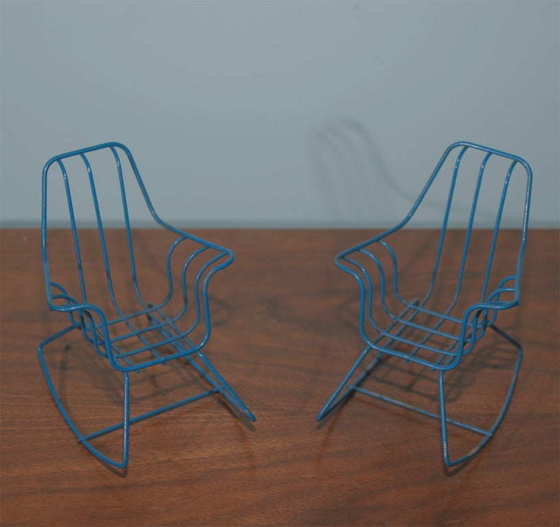 Miniature Pair of Mid-Century Wire Rocking Chairs