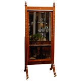 Sheraton Style Mahogany Cheval Mirror w/ Satinwood Inlays