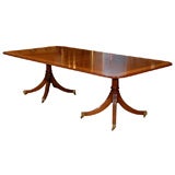 English Faded Mahogany Double Pedestal Dining Table w/ 2 Leaves