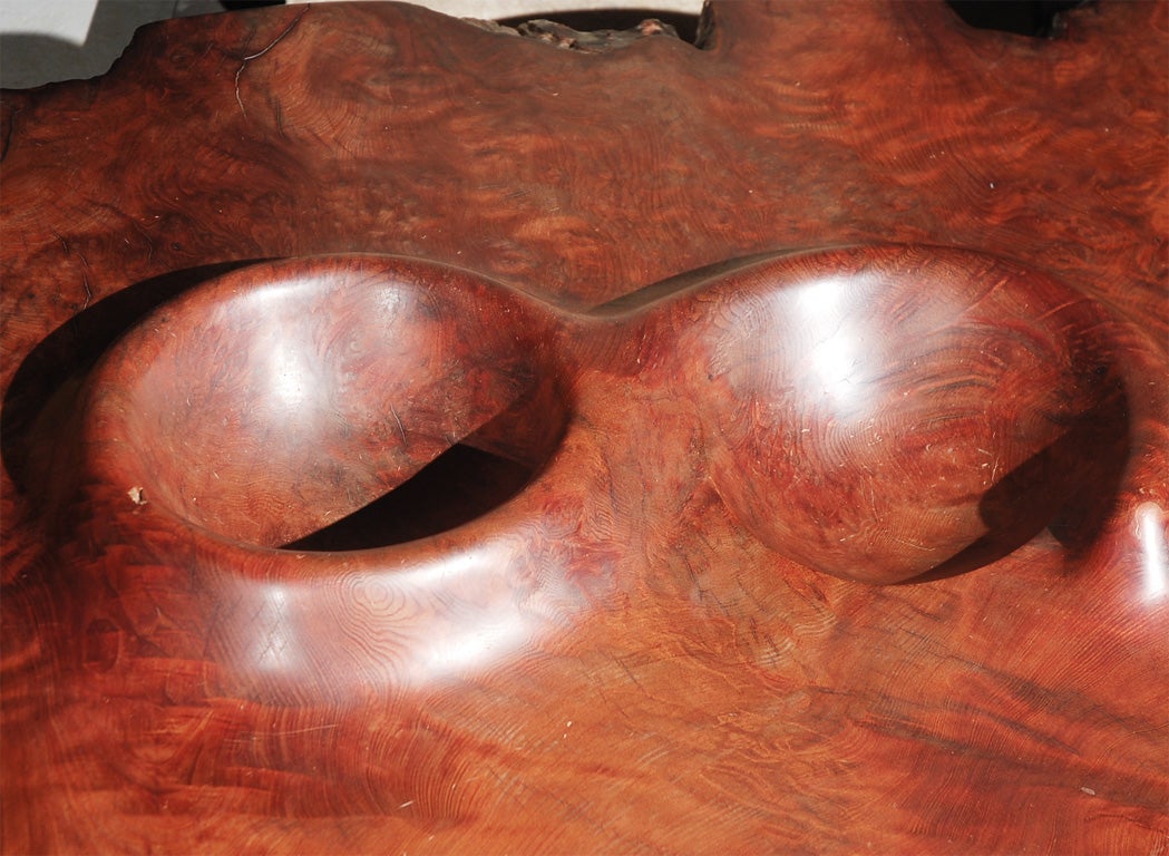 Mid-20th Century JB Blunk Burlwood Coffee Table with Two Carved Indentations