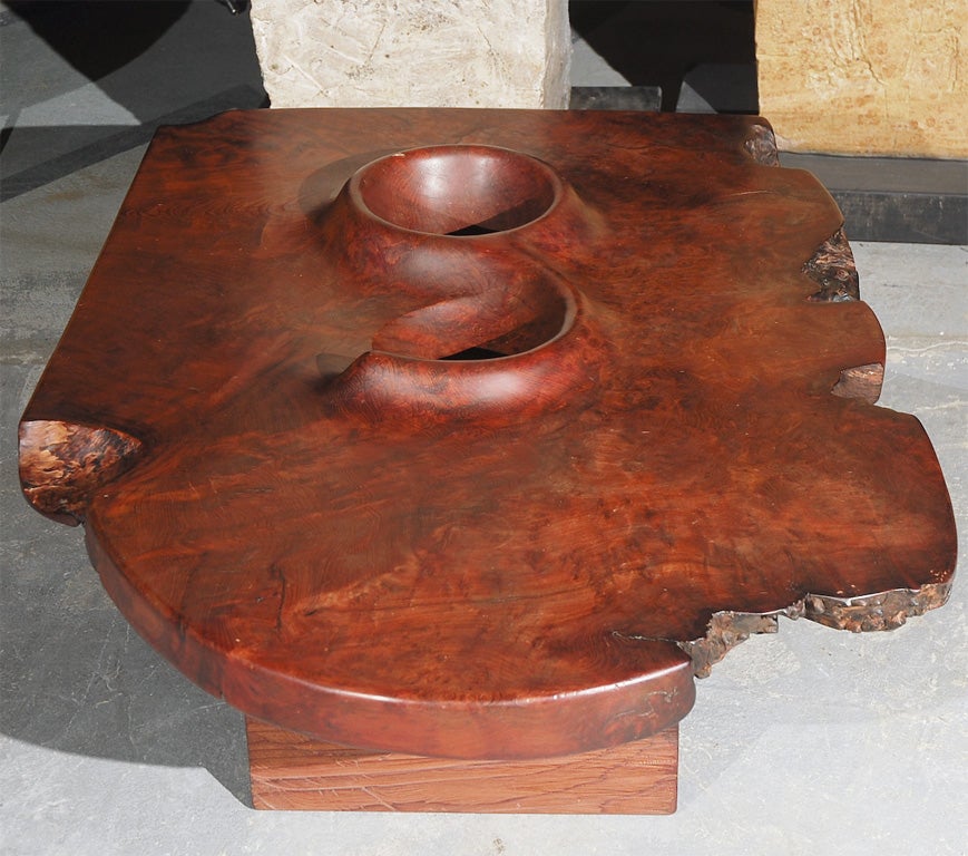 JB Blunk Burlwood Coffee Table with Two Carved Indentations 1