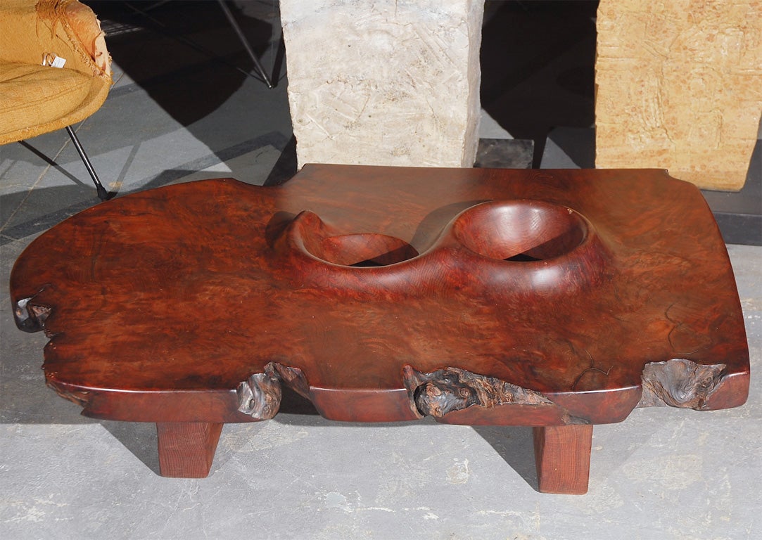 JB Blunk Burlwood Coffee Table with Two Carved Indentations 2