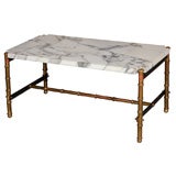 Jacques Adnet Marble Top Bronze Dore Faux Bamboo Coffee Table