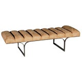 Mid Century Bench in Channeled Suede