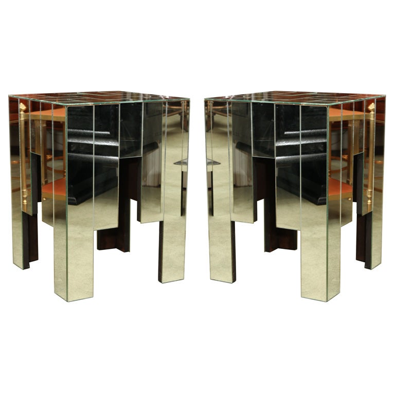 A pair of mirrored sofa end tables For Sale