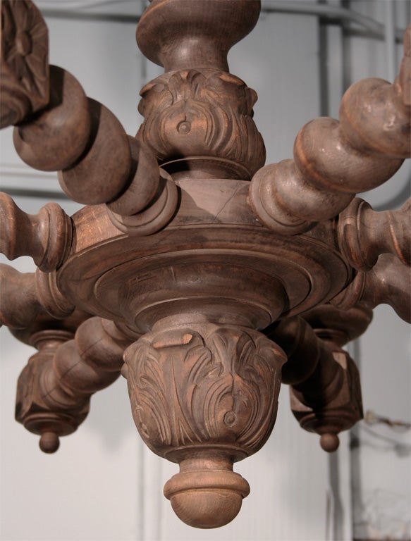20th Century Wood & Twisted Spindle Chandelier For Sale