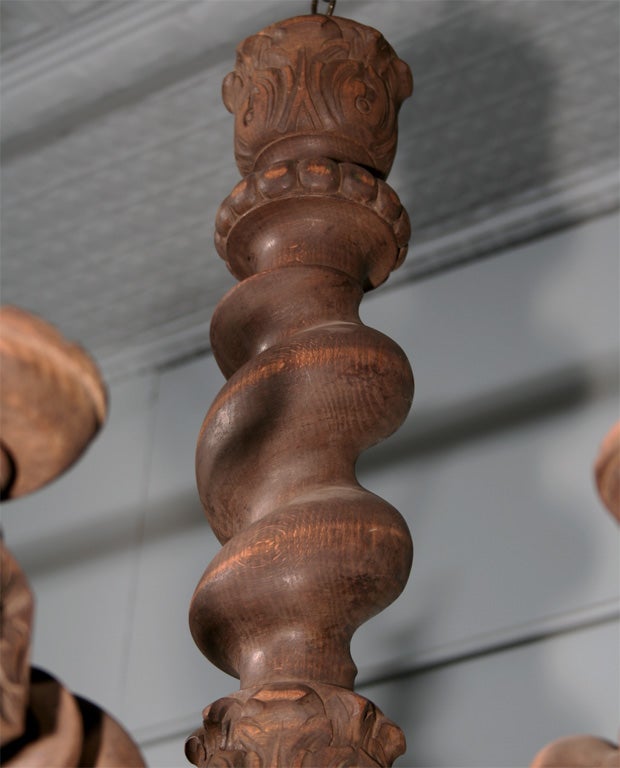 Wood & Twisted Spindle Chandelier For Sale 1