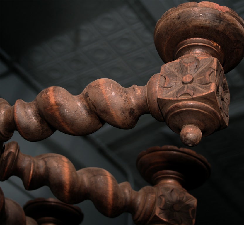 Wood & Twisted Spindle Chandelier For Sale 2