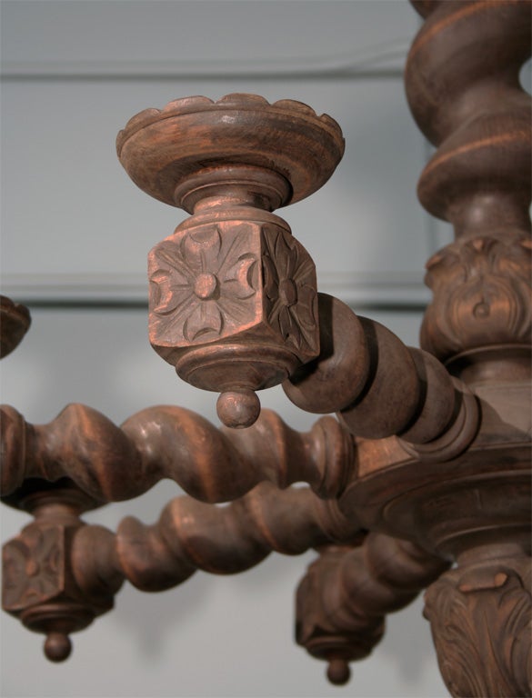 Wood & Twisted Spindle Chandelier For Sale 3