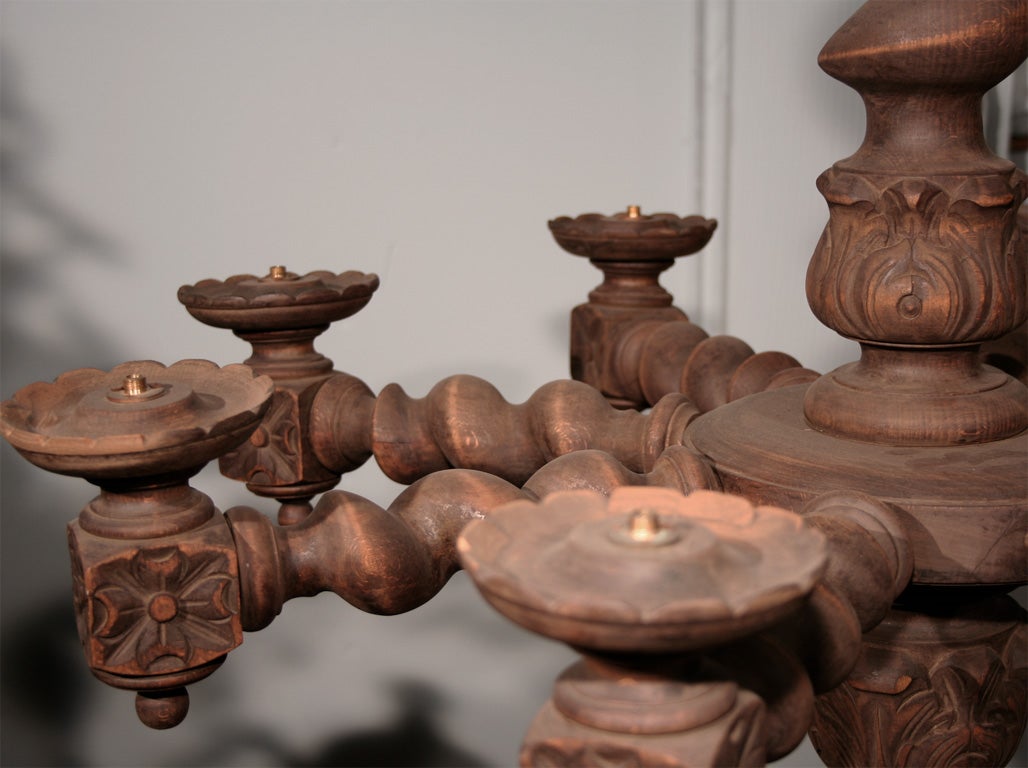 Wood & Twisted Spindle Chandelier For Sale 5