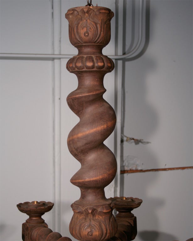 Wood & Twisted Spindle Chandelier For Sale 6