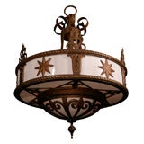 Aged Brass Art Deco Fixture with Marbelized Glass