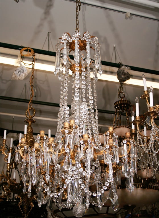 Richly Draped Crystal and Bronze Chandelier
