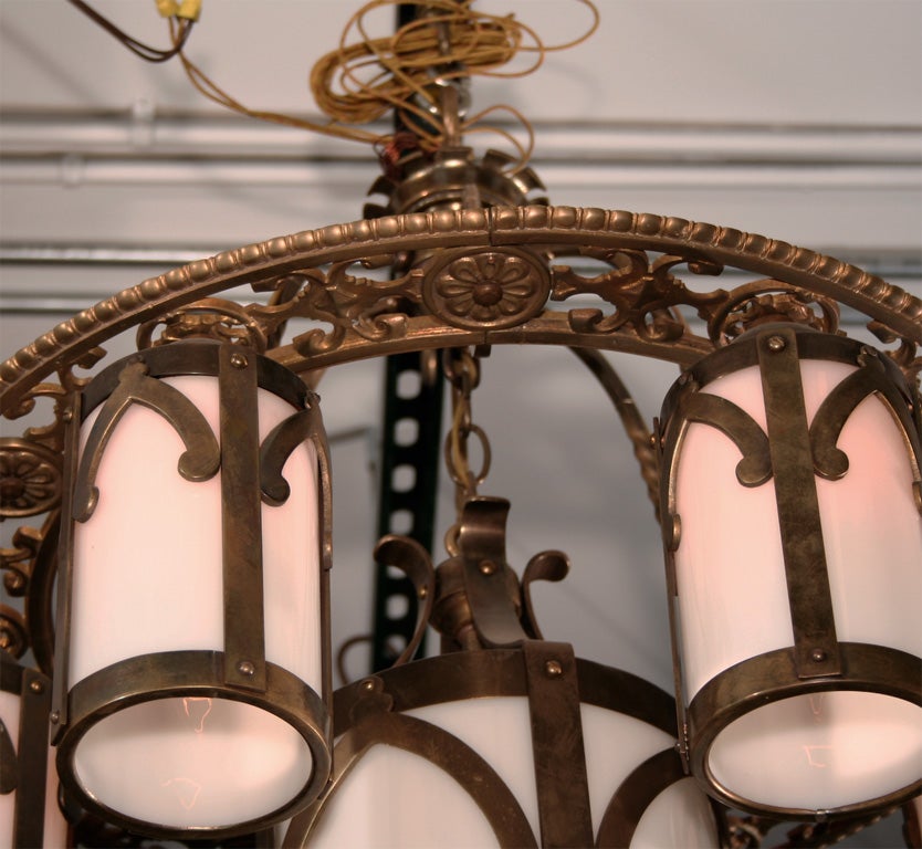 American Chandelier with 6 Luminaires and 1 Center Light For Sale
