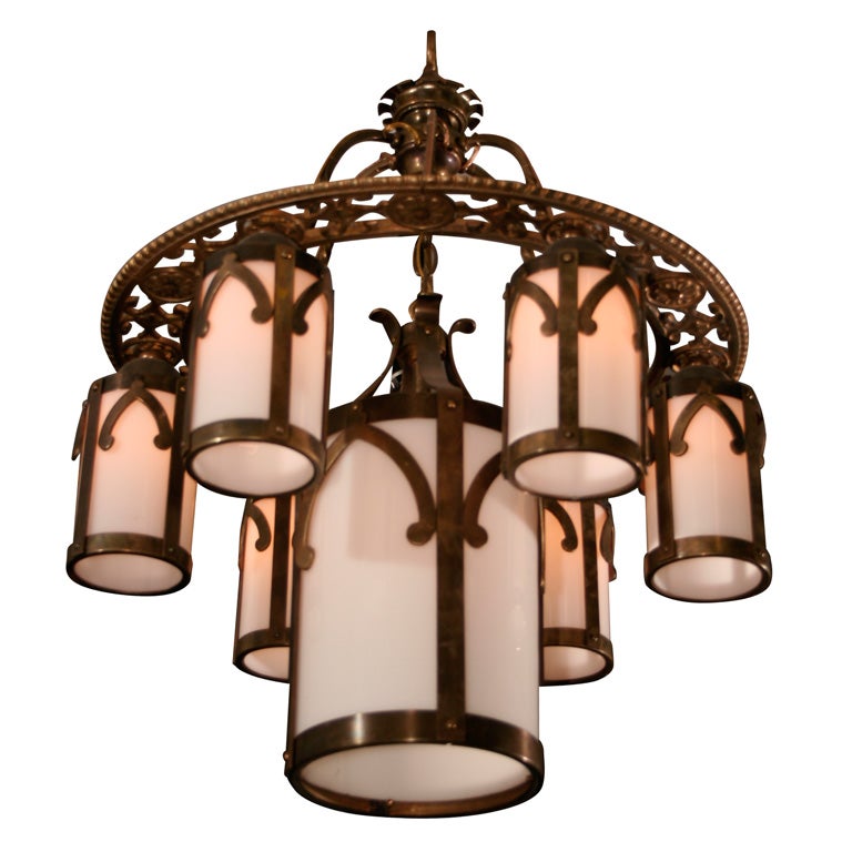 Chandelier with 6 Luminaires and 1 Center Light For Sale