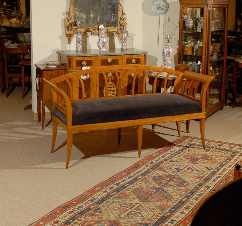 19th Century Biedermeier Fruit-wood Bench with Lyre Back-Splat.