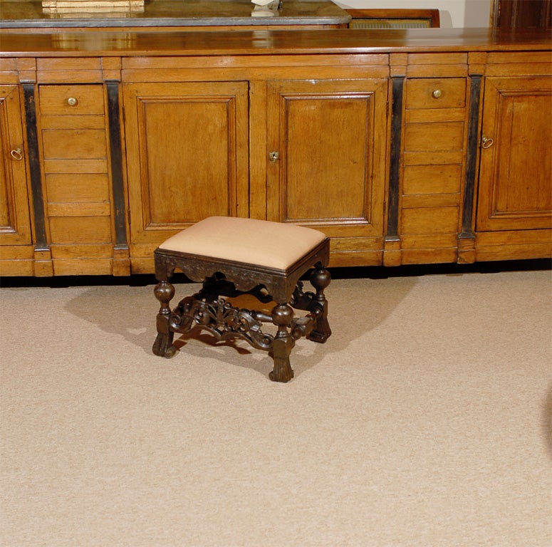 18th Century Portugese Foot Stool with Pierced Carved Stretcher