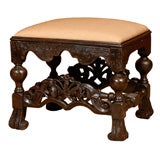 Antique 18th Century Portugese Foot Stool with Pierced Carved Stretcher