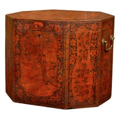 Large Chinoiserie Painted English Hat Box with Octagonal Form