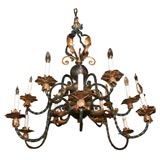 French Two Tier Chandelier, Wrought Iron
