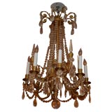 GILDED BRONZE 8 ARM LOUIE XVI STYLE CHANDELIER WITH ROCK CRYSTAL