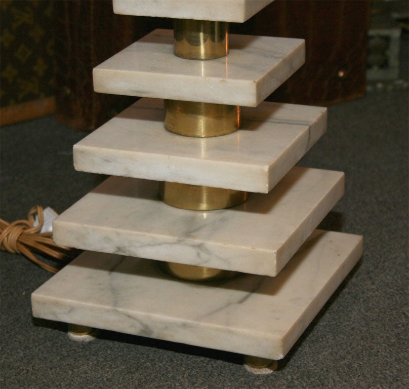 Mid-Century Modern Midcentury Marble and Brass Pyramid Lamp