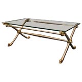 Mid Century Brushed Steel, Brass, 
Glass Cocktail Table