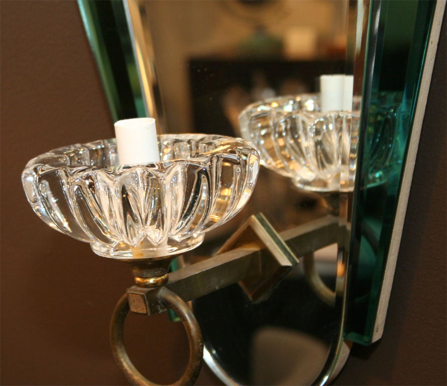 Pair of 1940's Dual Tone Mirrored Sconces