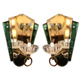 Pair of 1940's Dual Tone Mirrored Sconces