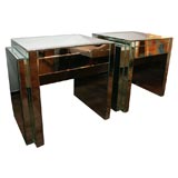Pair of Skyscraper Style Mirrored End Tables
