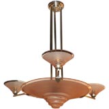 Vintage Machine Age Chandelier with Frosted Copper Glass