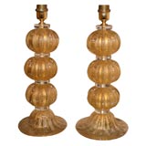 Pair of Table Lamps In Gold Murano Glass