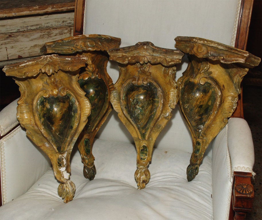 Painted & Carved Italian Wood Corner Brackets