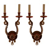 French Louis XV style bronze and coral sconces