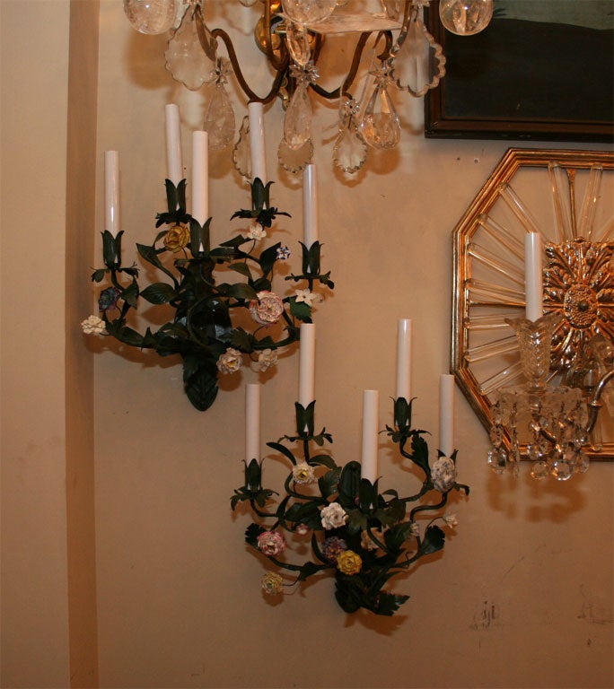 French tole flower sconces