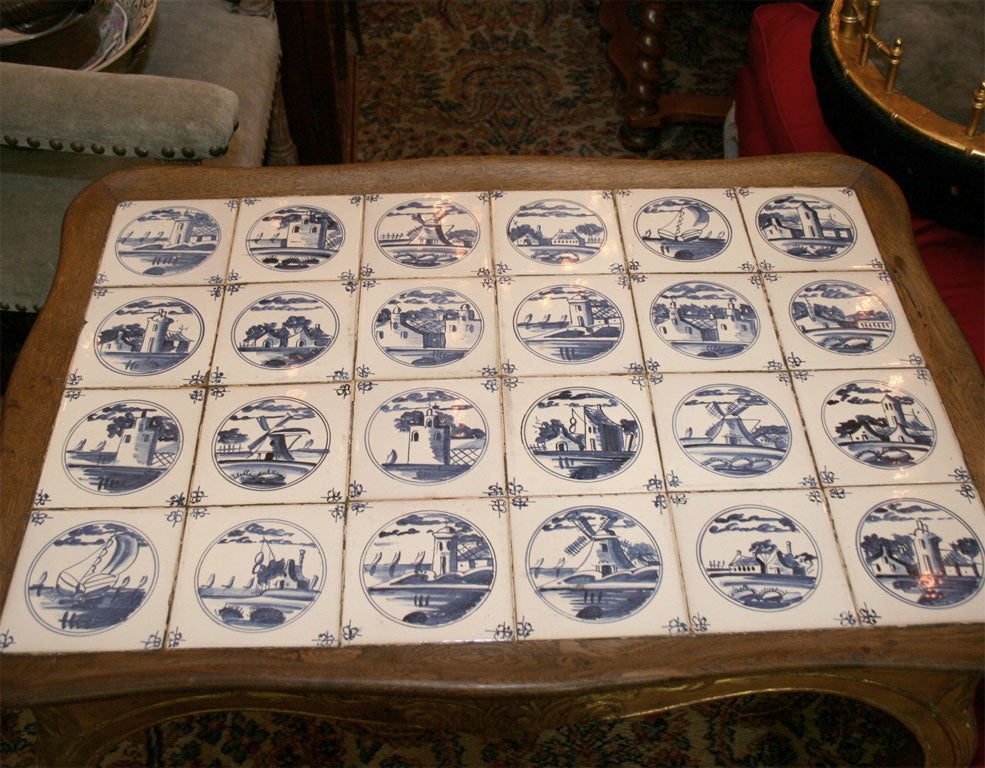 Swedish Rococo carved oak table with Dutch Delft tile 2