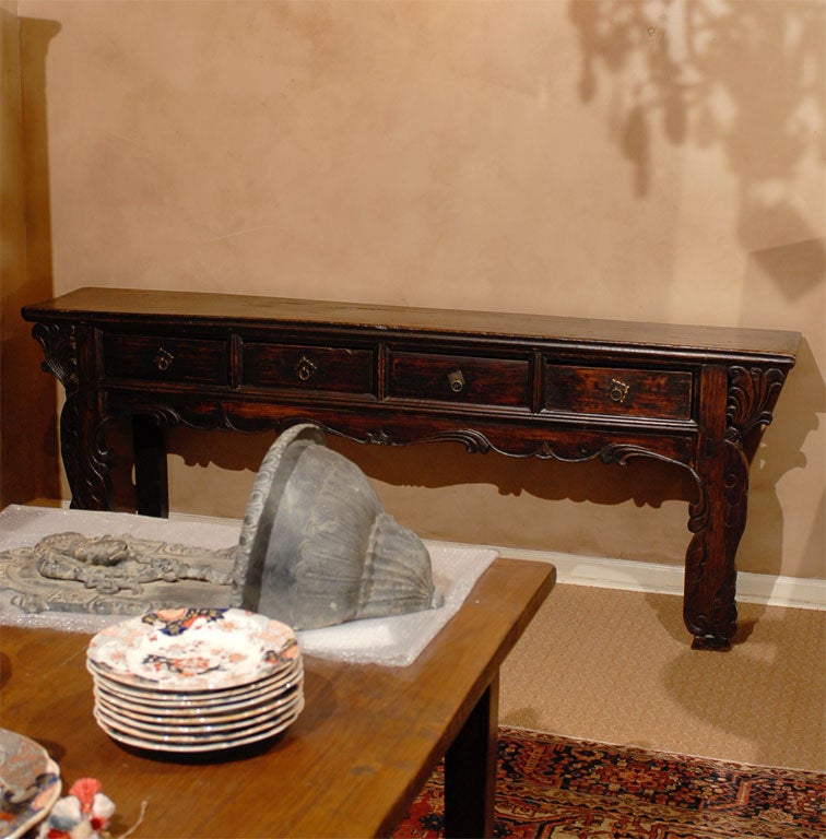 Mid-19th Century Qing Dynasty Beautifully Carved Console Table