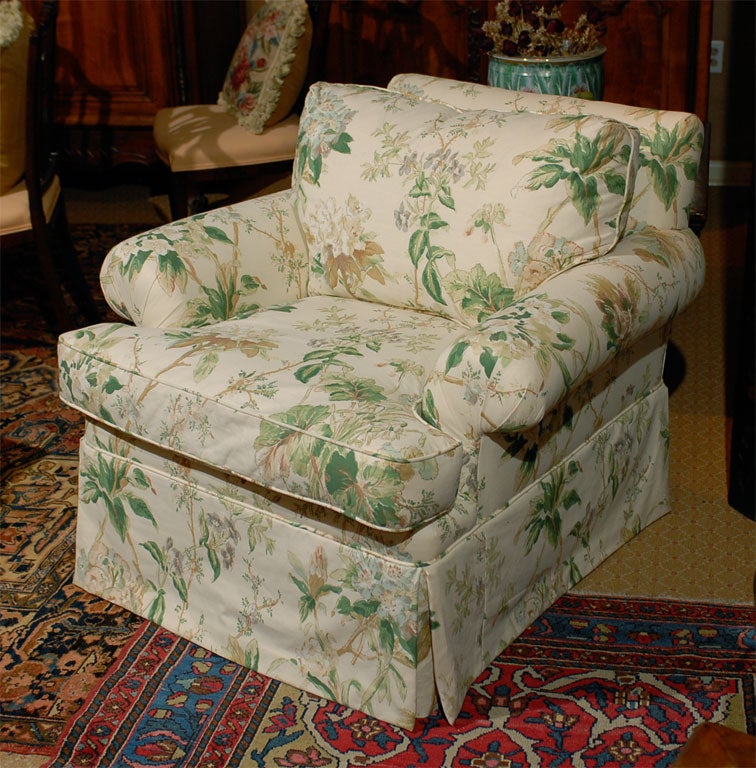 Contemporary New Durham Upholstered Arm Chair  w/ skirt in Lee Jofa Fabric