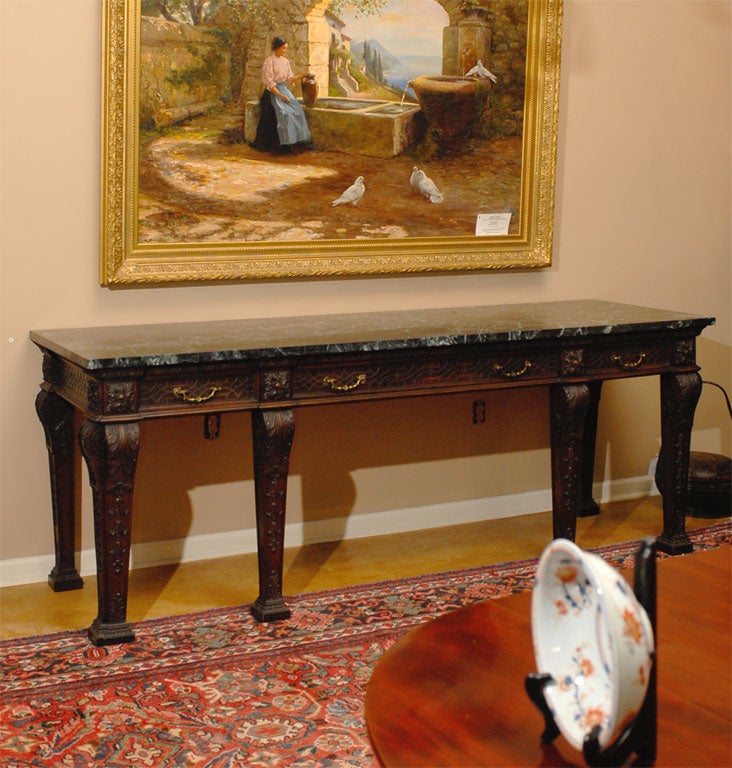 Large 19th Century Irish Mahogany Console Table w/ Marble Top